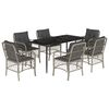 vidaXL 7 pcs conj. jantar p/ jardim c/ almofad&otilde;es vime PE cinza-claro