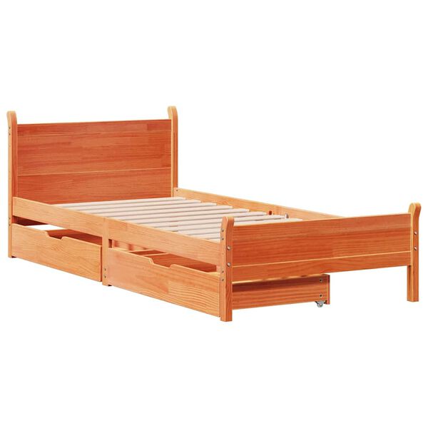 vidaXL Cama sem colch&atilde;o 90x200 cm pinho maci&ccedil;o castanho-mel