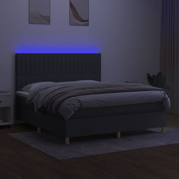 vidaXL Cama box spring c/ colch&atilde;o e LED 180x200 cm tecido cinza-escuro
