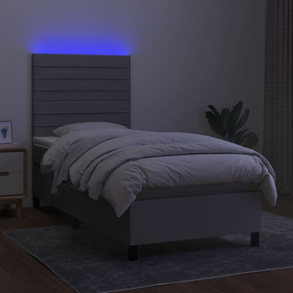 vidaXL Cama box spring c/ colch&atilde;o e LED 80x200 cm tecido cinza-claro