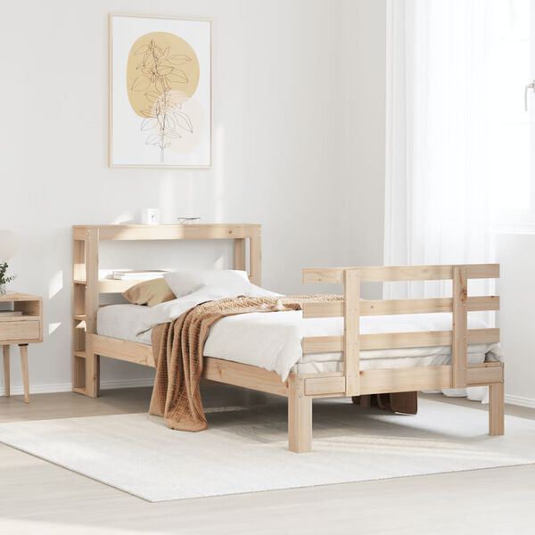 vidaXL Estrutura de cama com cabeceira 75x190 cm pinho maci&ccedil;o