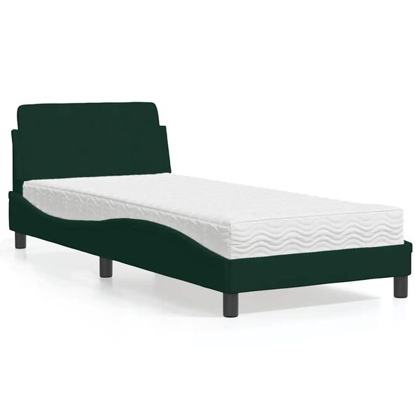 vidaXL Cama com colch&atilde;o Dover 80x200 cm veludo verde-escuro