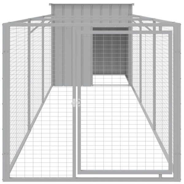 vidaXL Casota c&atilde;es c/ parque 110x405x110 cm a&ccedil;o galvaniz. cinza-claro