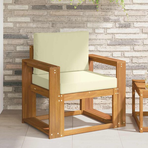 vidaXL Sof&aacute; exterior Madeira de Ac&aacute;cia maci&ccedil;a e Poli&eacute;ster Natural