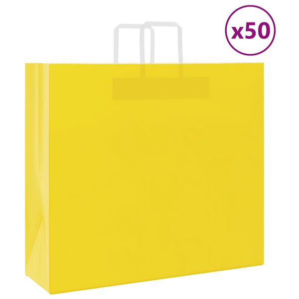 vidaXL Sacos de papel 50 unid com al&ccedil;as amarelo 54x15x49 cm