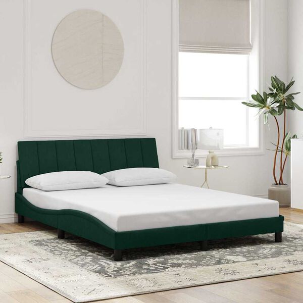 vidaXL Estrutura de cama sem colch&atilde;o Hanko 160x200 cm veludo verde-escuro