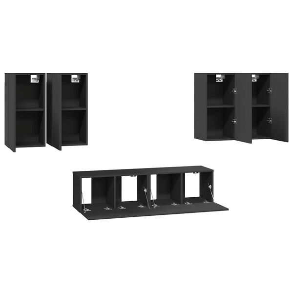 vidaXL 6 pcs conjunto de m&oacute;veis de TV contraplacado cinzento