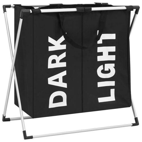 vidaXL Separador de roupa suja de 2 sec&ccedil;&otilde;es preto