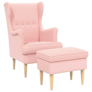vidaXL Poltrona com Puff 2 unid. Rosa Boucl&eacute;
