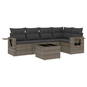 vidaXL 6 pcs conjunto sof&aacute;s de jardim com almofad&otilde;es vime cinzento