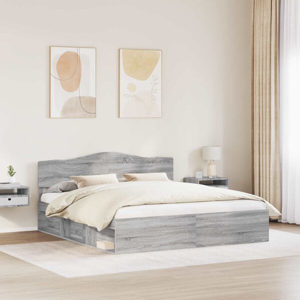 vidaXL Estrutura da Cama com cabeceira Cinza Sonoma 200 x 200 cm