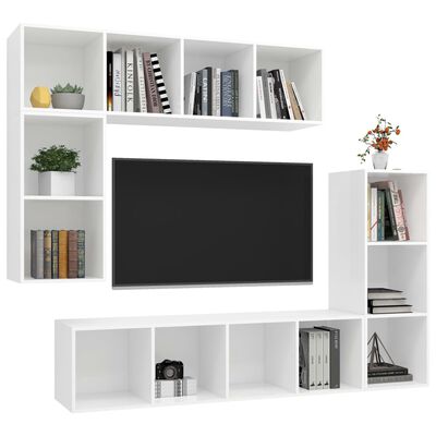 vidaXL Conjunto móveis de TV 4 pcs madeira processada branco
