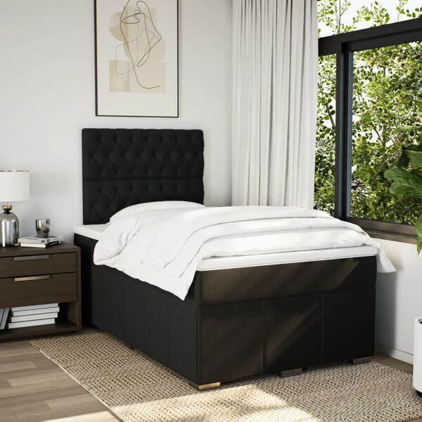 vidaXL Cama boxspring com colch&atilde;o 120x190 cm tecido preto