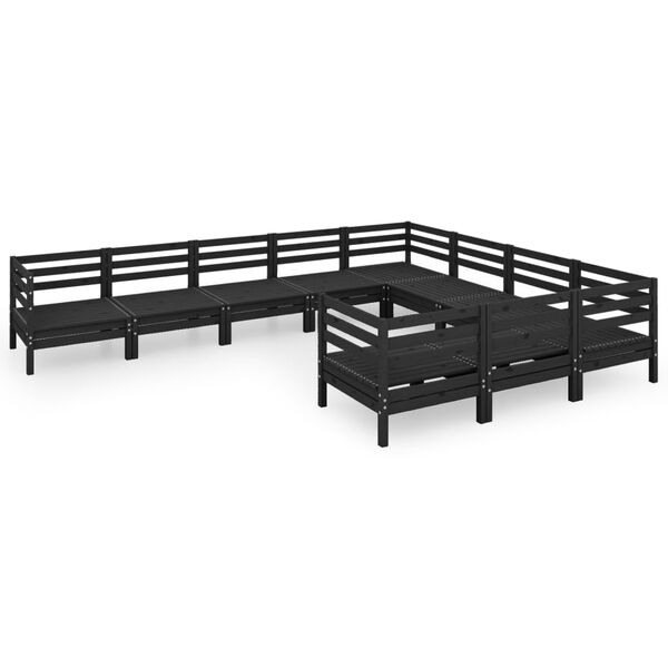 vidaXL 10 pcs conjunto lounge de jardim pinho maci&ccedil;o preto