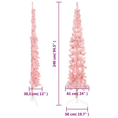 vidaXL Meia árvore de Natal fina com suporte 240 cm rosa