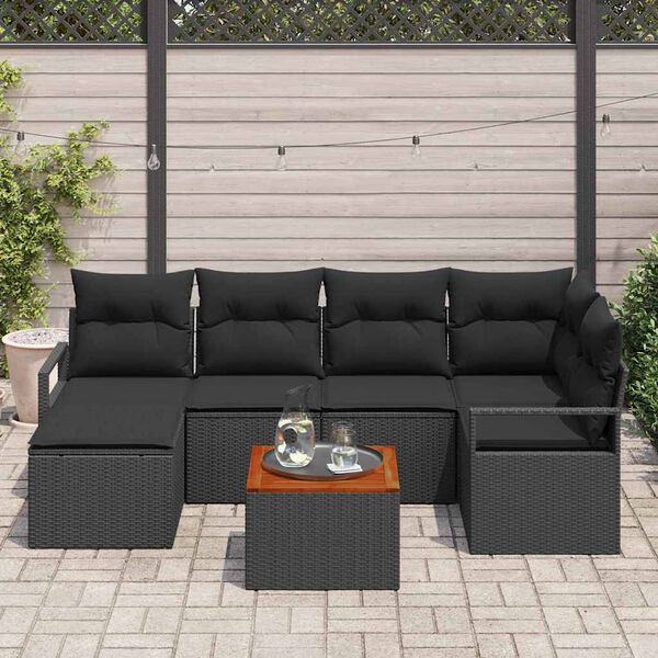 vidaXL Conjunto de Sof&aacute; de Jardim com almofada 7 pcs Preto vime PE