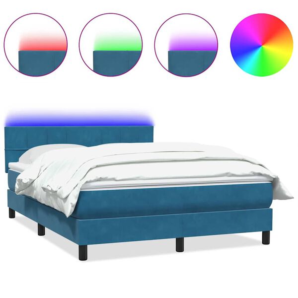 vidaXL Cama box spring c/ colch&atilde;o e LED 160x220 cm veludo azul-escuro