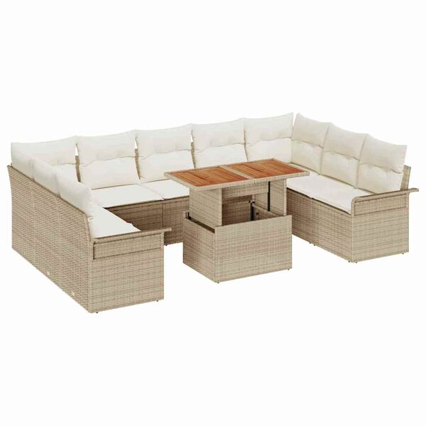 vidaXL Conjunto de Sof&aacute; de Jardim 10 pcs Bege Rattan Sint&eacute;tico