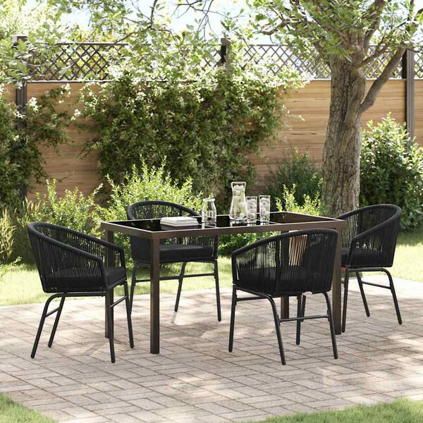 vidaXL Conjunto de Jantar para Jardim 5 pcs Preto A&ccedil;o revestido a p&oacute;