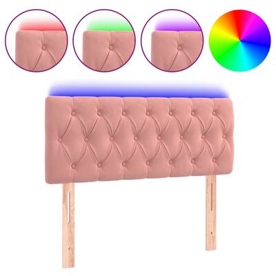 vidaXL Cabeceira de cama c/ luzes LED veludo 100x7x78/88 cm rosa