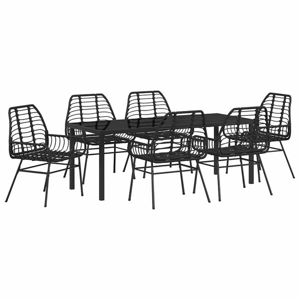 vidaXL Conjunto de Jantar para Jardim 7 pcs Preto vime PE
