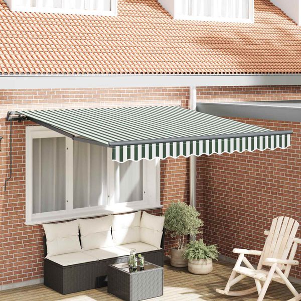 vidaXL Toldo Retr&aacute;til Verde e Branco 350 x 250 cm Poli&eacute;ster e A&ccedil;o