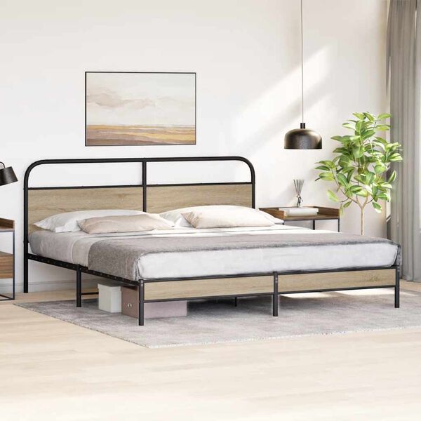 vidaXL Estrutura de cama sem colch&atilde;o 193x203cm metal carvalho fumado
