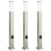 vidaXL Lumin&aacute;rias de balizador com tomada, 3 pe&ccedil;as, 80 cm, a&ccedil;o inoxid&aacute;vel, IP44