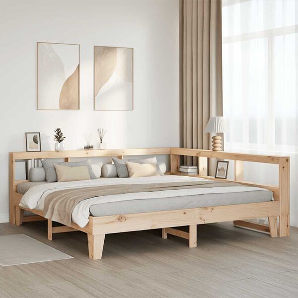 vidaXL Cama com estante sem colch&atilde;o 200x200 cm pinho maci&ccedil;o