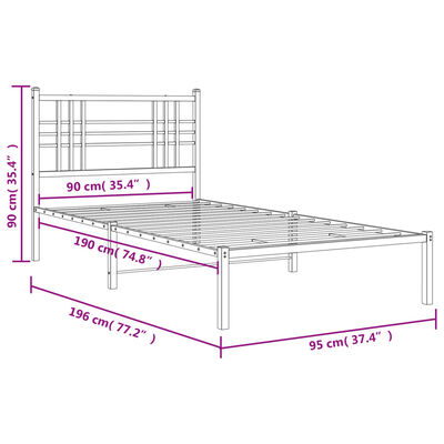 vidaXL Estrutura de cama com cabeceira 90x190 cm metal preto