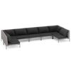vidaXL 7 pcs conj. lounge jardim c/ almofad&otilde;es vime PE cinzento-escuro