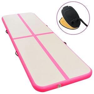 vidaXL Colch&atilde;o de gin&aacute;stica insufl&aacute;vel c/ bomba 300x100x10 cm PVC rosa