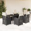 vidaXL 7 pcs conjunto de jantar p/ jardim c/ almofad&otilde;es vime PE preto