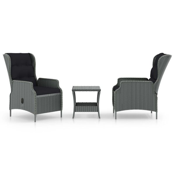 vidaXL 3 pcs conj. lounge jardim c/ almofad&otilde;es vime PE cinzento-claro