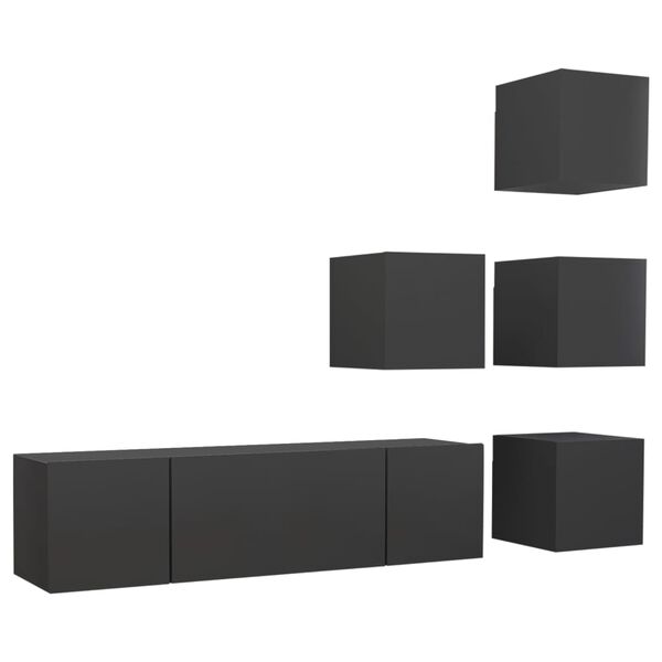 vidaXL 6 pcs conjunto de m&oacute;veis de TV contraplacado cinzento
