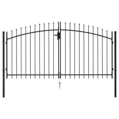 vidaXL Portão p/ cerca porta dupla topo em espetos 3x1,5 m aço preto