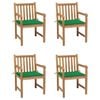 vidaXL Cadeiras de jardim c/ almofad&otilde;es verdes 4 pcs teca maci&ccedil;a