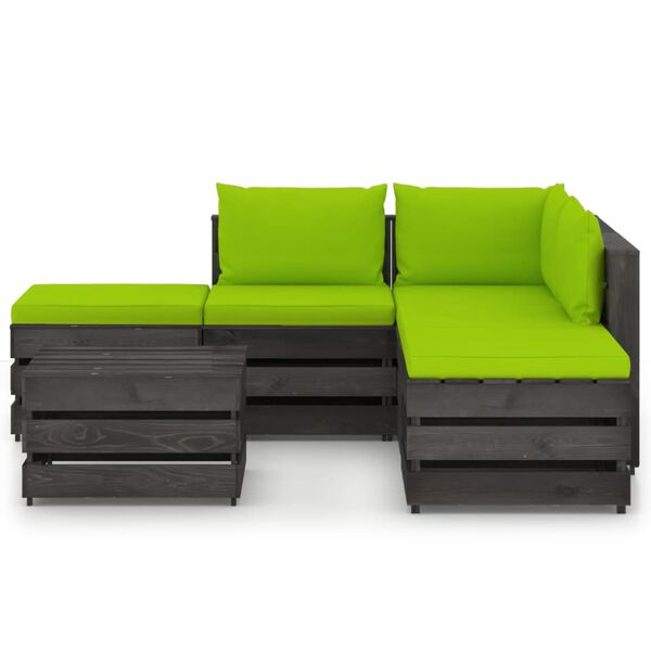 vidaXL 6 pcs conj. lounge jardim + almofad&otilde;es madeira impreg. cinzento