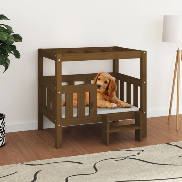 vidaXL Cama para c&atilde;es 75,5x63,5x70 cm pinho maci&ccedil;o castanho mel