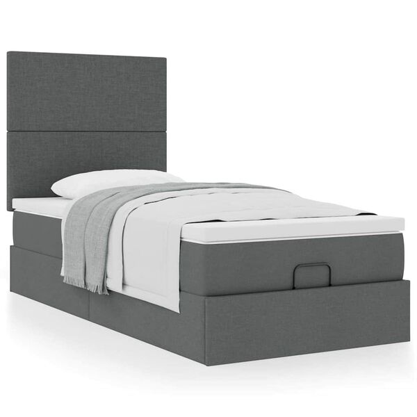 vidaXL Estrutura cama otomana colchão 90x190 cm tecido cinzento escuro
