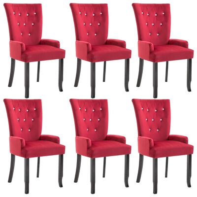 vidaXL Cadeira de jantar com apoio de braços 6 pcs veludo vermelho