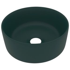 vidaXL Lavat&oacute;rio luxuoso redondo 40x15cm cer&acirc;mica verde-escuro mate