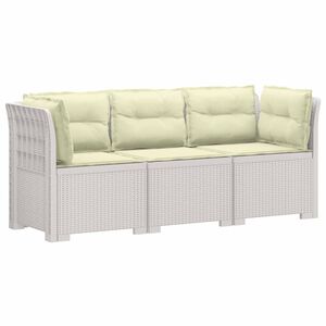 vidaXL Sof&aacute; de Jardim 3 Lugares com Almofadas visual Rattan PP Branco