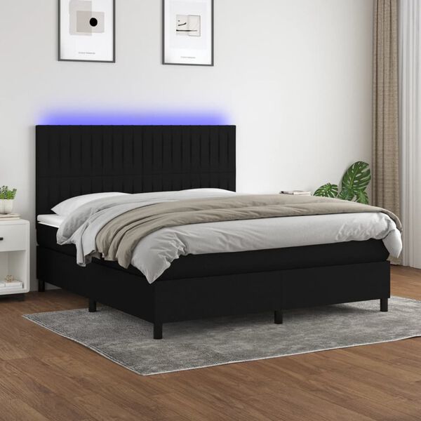 vidaXL Cama box spring c/ colch&atilde;o e LED 180x200 cm tecido preto