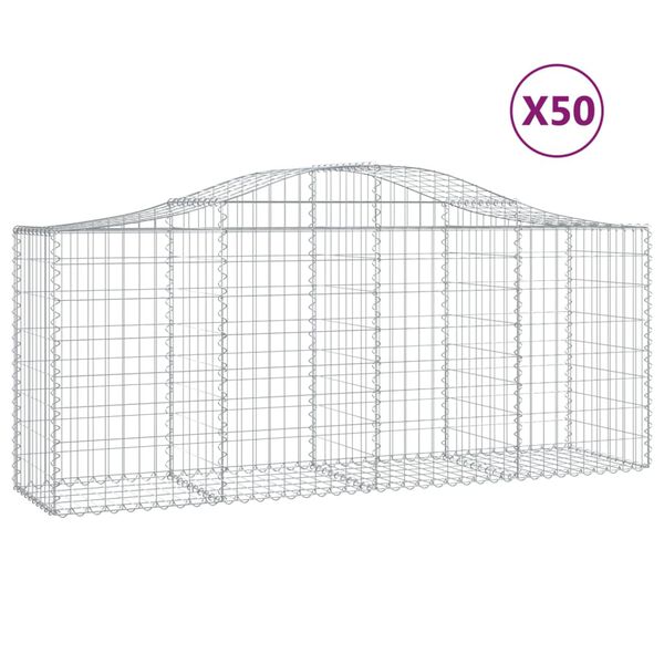 vidaXL Cestos gabião arqueados 50pcs 200x50x80/100cm ferro galvanizado