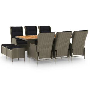 vidaXL 9 pcs conjunto jantar exterior com almofad&otilde;es vime PE castanho