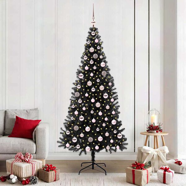 vidaXL &Aacute;rvore de Natal com 300 LEDs com suporte Preto 210 cm PVC