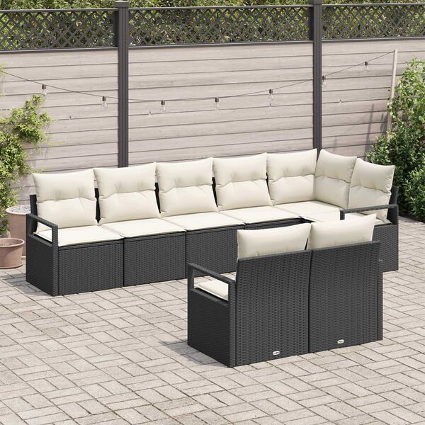 vidaXL Conjunto de Sof&aacute; de Jardim 8 pcs Preto e Branco vime PE
