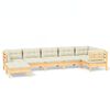 vidaXL 7 pcs conjunto lounge jardim c/ almofad&otilde;es creme pinho maci&ccedil;o