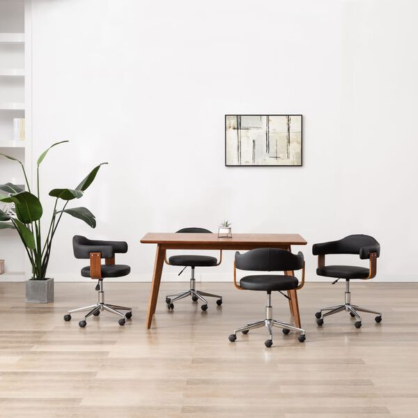 vidaXL Cadeiras jantar 4 pcs madeira curvada e couro artificial preto